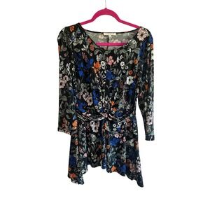 Chaus New York Floral Print‎ Knot Front Long Sleeve Sharkbite Tunic Top Business